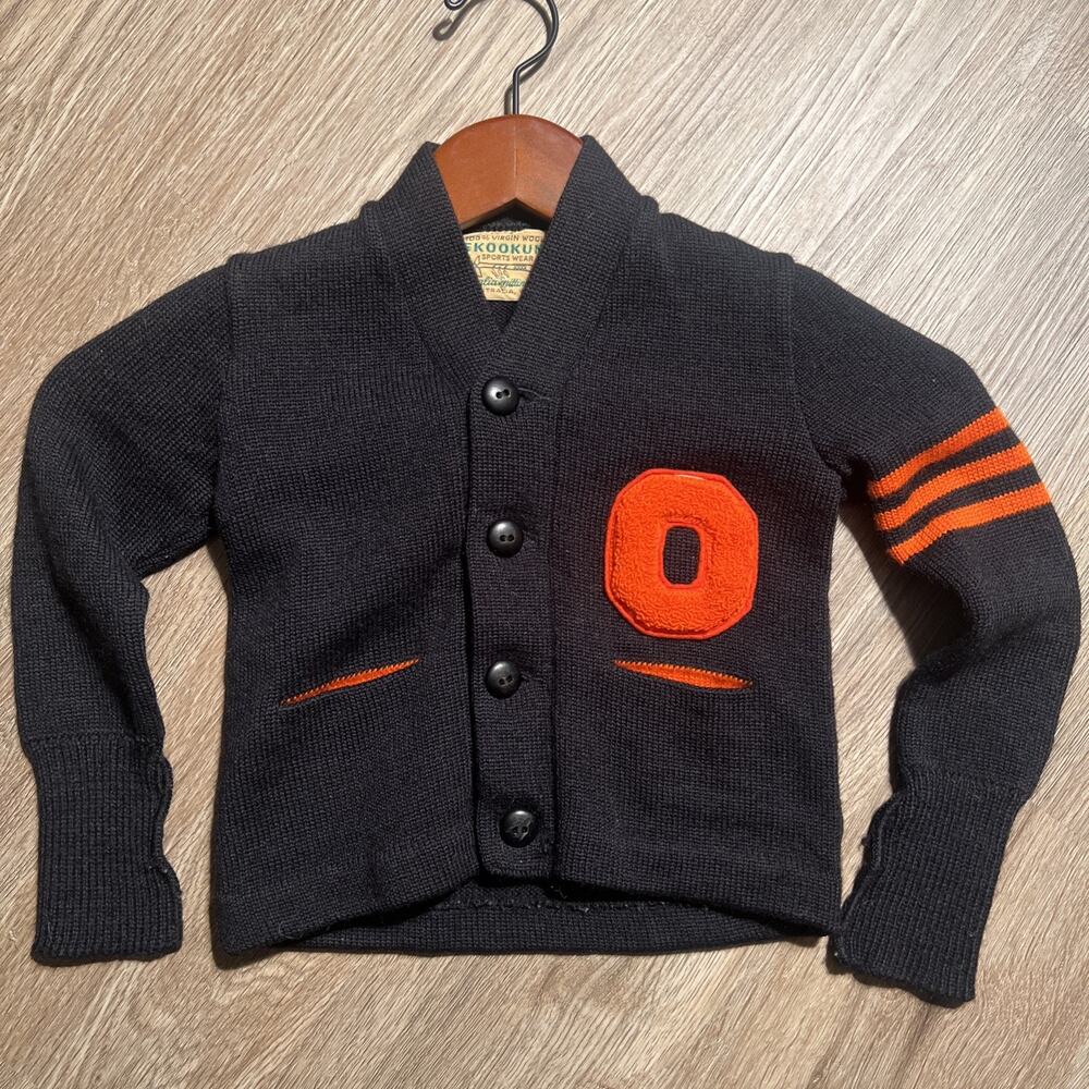 Vintage 50s Knit Oregon State Beaver Wool Varsity Cardigan Toddler Sweater Sz 4